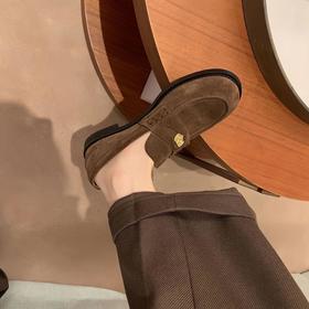 【羊皮复古小金币磨砂英伦风乐福鞋】女平底小皮鞋
