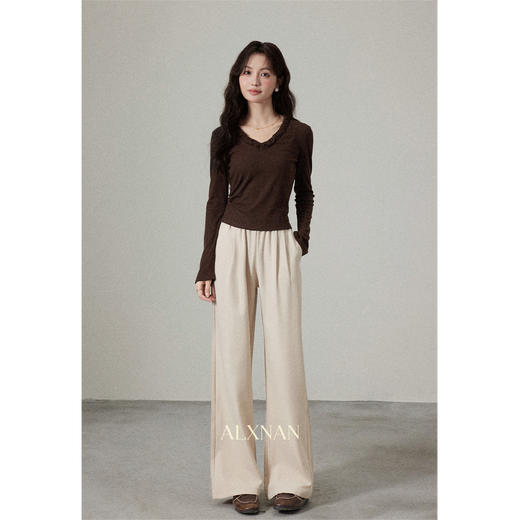 鹿向南「拾秋漫行」简约白色直筒休闲裤女秋冬百搭显瘦阔腿长裤子 商品图1