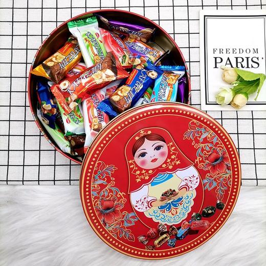 【中欧班列精选】俄罗斯风味巧克力夹心混合糖礼盒铁盒礼品休闲零食送礼袋450g/盒 商品图2