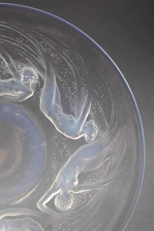 独角鹿西洋古董1920年代法国出品「ONDINES水之精灵」主题欧珀水晶浅口盘 商品图4