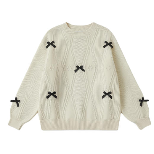 CC蝴蝶结圆领毛衣女内搭秋冬好看小个子软糯高级感打底针织衫上衣女 商品图4