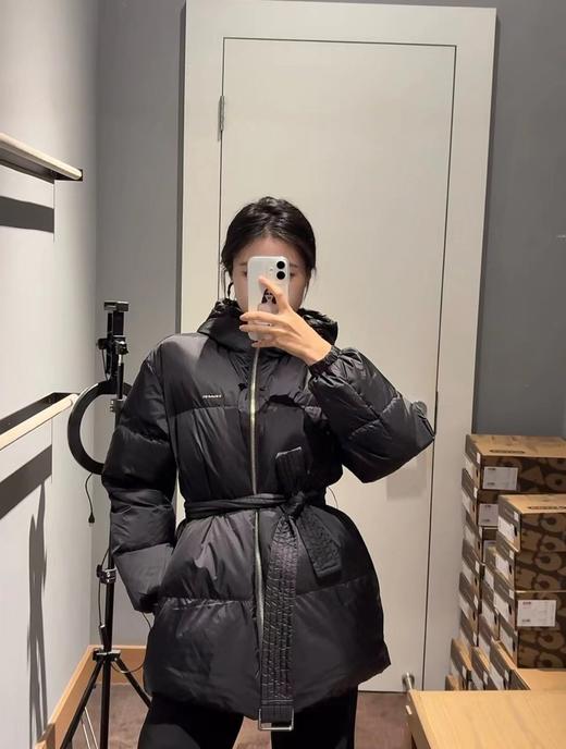 D112548女士黑色中长款含腰带羽绒夹克羽绒服 商品图7