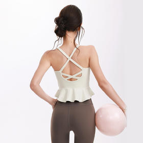 跃牌【海听系列】性感美背含胸垫瑜伽服背心带胸垫防震运动上衣XC104