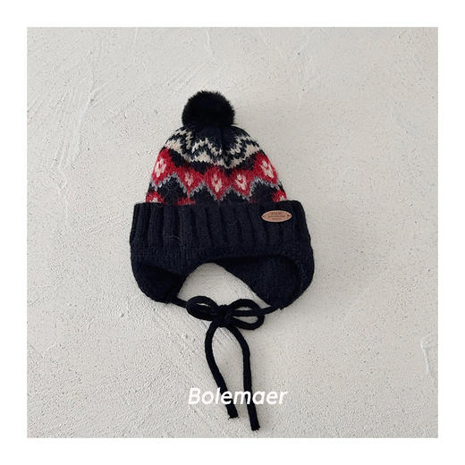 【YW】无忧购费尔岛风儿童毛线帽子秋冬保暖针织帽男女童宝宝加厚护耳雷锋帽（截单后3-5天发货) 商品图6