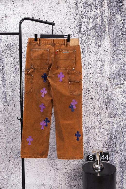 D112556限定牛王蓝紫十字拼皮棕色牛仔裤工装伐木裤 商品图1