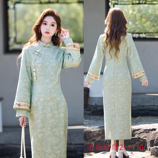 GX时尚改良长款泡泡纱倒大袖旗袍2025秋冬新款年轻女士旗袍裙 商品图1