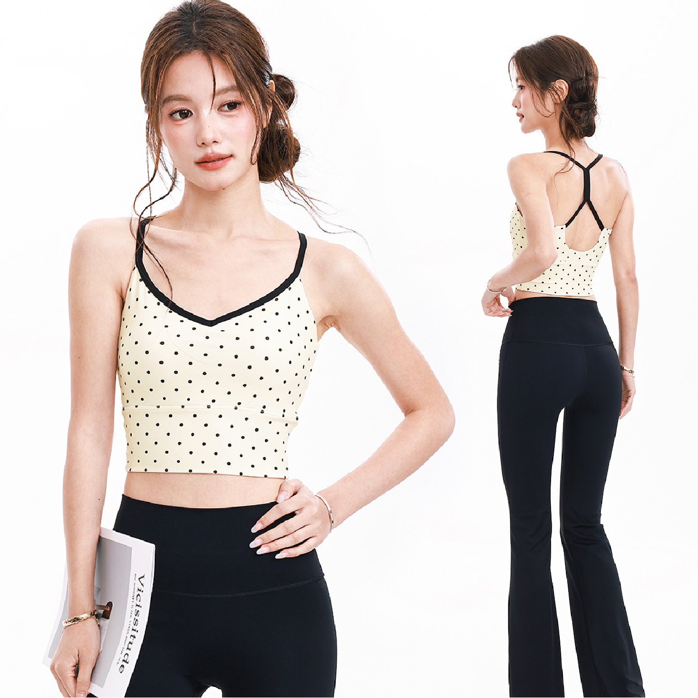 跃牌【海听系列】波点运动内衣女防震收副乳固定杯美背瑜伽服背心XC102