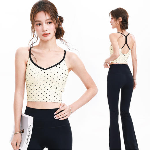 跃牌【海听系列】波点运动内衣女防震收副乳固定杯美背瑜伽服背心XC102 商品图0