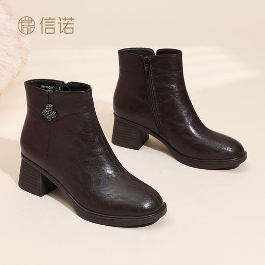信诺时尚粗跟妈妈短靴软底舒适女鞋2025冬季新款加绒保暖棉鞋皮鞋5M193-29TD 商品图8