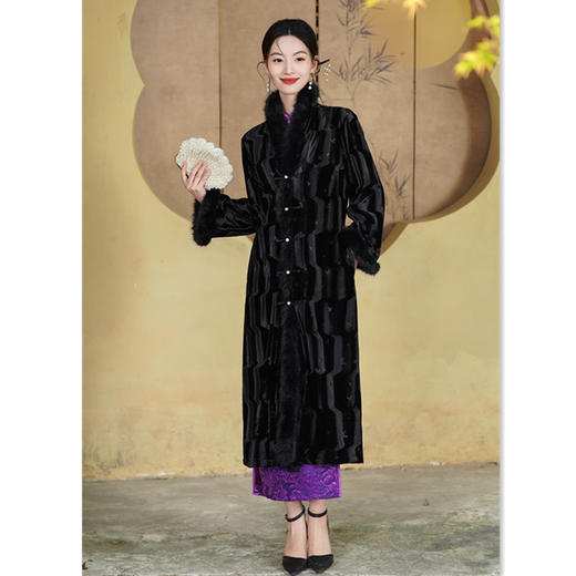 GX丝绒长款旗袍外套2025冬季新款现代时尚改良新中式高级感旗袍外搭 商品图0