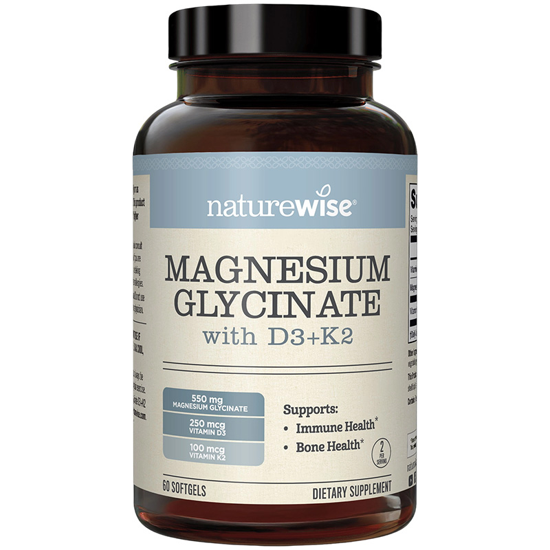 Naturewise牌甘氨酸镁+D3+K2软胶囊60粒