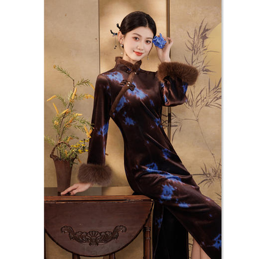 GX复古国风长袖加绒旗袍2025冬季新款改良新中式日常旗袍 商品图3