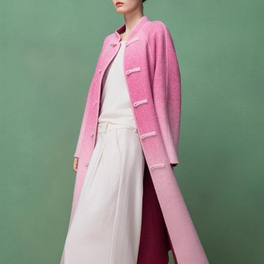 【林栖设计小店】（现货）绵羊毛双面呢渐变多色国风盘扣2025秋冬新款外套大衣女T1954263 商品图0