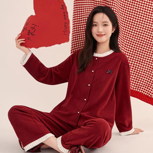 3部顶瓜瓜摇粒绒开襟圆领女长袖套装 AR25182 商品图1