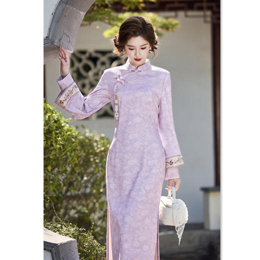 GX时尚改良长款泡泡纱倒大袖旗袍2025秋冬新款年轻女士旗袍裙 商品图3