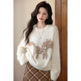 黑标 鹿向南「慵懒白调」秘鲁羊驼毛慵懒风长袖毛衣女秋减龄上衣