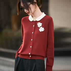 「自」全新升级【铂金会员183/天猫239/差价56】(14035)洛诗琳新款撞色娃娃领羊毛上衣2025冬季气质百搭通勤开衫14035