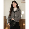鹿向南「烟罗素影」灰色毛呢外套女秋冬新款高级宽松显瘦连帽上衣 商品缩略图0