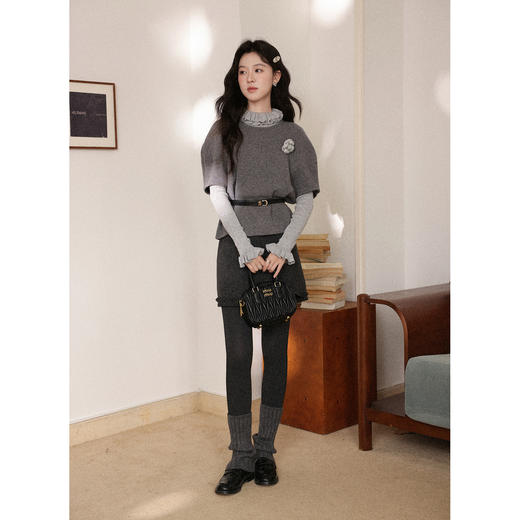 鹿向南「伯克利学姐」慵懒感灰色短袖针织毛衣女秋季宽松叠穿上衣 商品图1