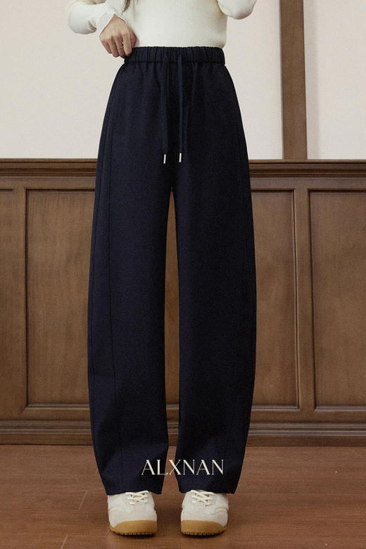 【6折秒杀】鹿向南「壁炉雾织」藏蓝色宽松休闲裤女2025秋冬季显瘦垂感弯刀裤 商品图5