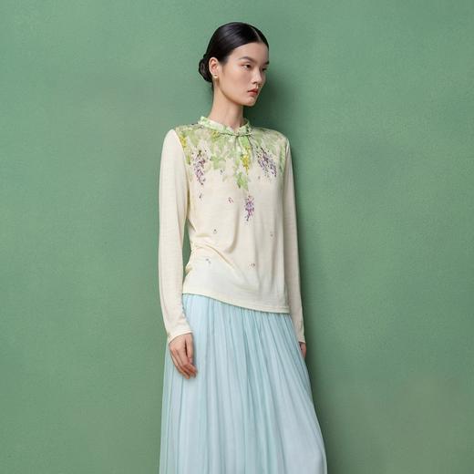 【林栖设计小店】绵羊毛T恤印花优雅国风修身显瘦2026早春新款长袖上衣女T1961237 商品图4