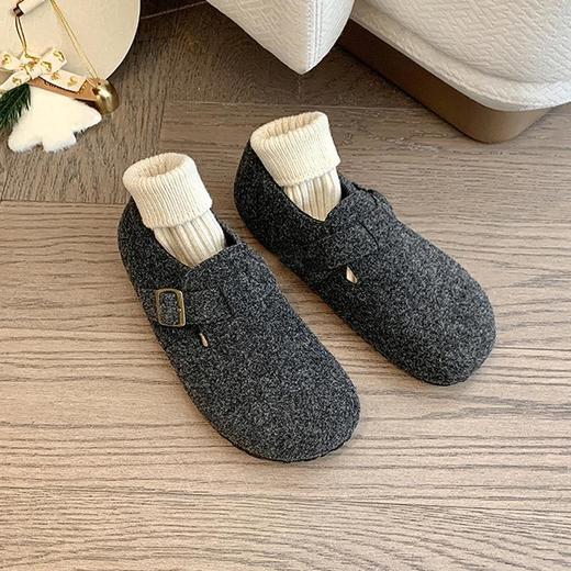 【羊毛勃肯鞋内增高】厚底加绒保暖毛毛鞋女懒人一字包头拖鞋棉鞋 商品图1