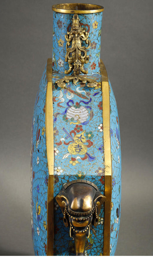 独角鹿西洋古董18世纪清嘉庆时期出品「丹凤朝阳」主题瑞兽造型纹饰掐丝珐琅八方瓶一对 商品图5