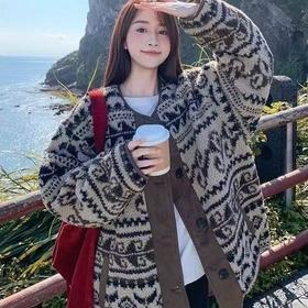 复古民族风羊羔毛外套2025秋冬韩版时尚宽松保暖开衫