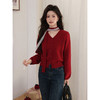 鹿向南「冰雪玫瑰」复古红色毛衣女秋冬高级感气质优雅针织衫上衣 商品缩略图1