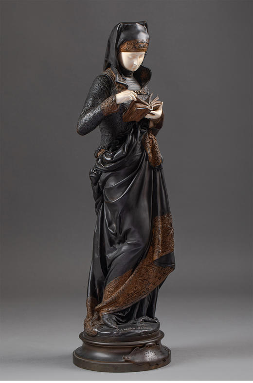 独角鹿西洋古董19世纪法国雕塑家Albert Ernest Carrier Belleuse设计「La Liseuse 阅读者」铜雕 商品图2