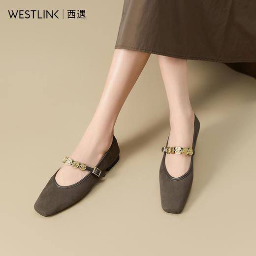 【限时秒杀】西遇复古玛丽珍鞋女新款秋季法式金币绒面豹纹平底鞋软底单鞋V1656909 商品图2