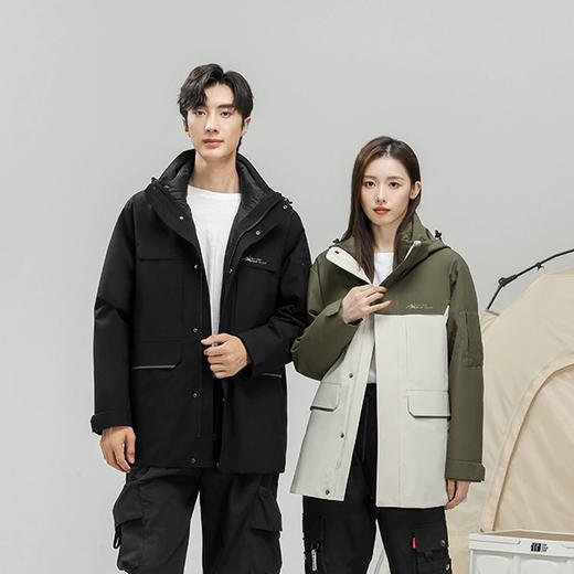 半身缘男女装 冬季户外中长款可脱卸拼色三防面料一衣多穿羽绒服2533 商品图2