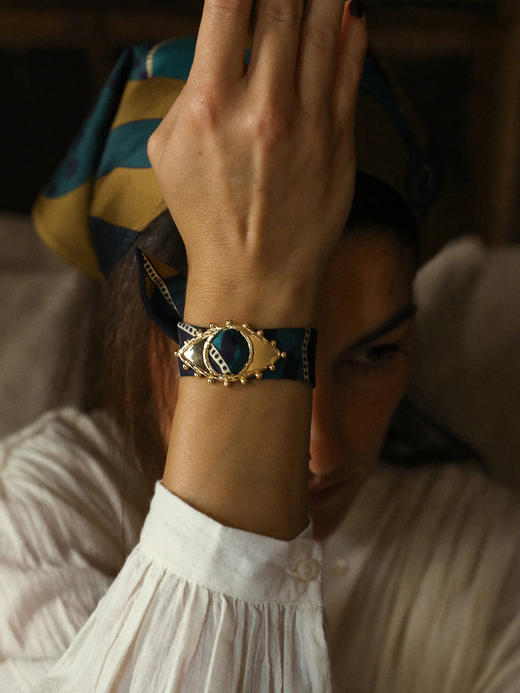 订购14周到｜AN-NEE-ONOEIL-棕绿色 夏帕诺瓦 4cm 丝巾装饰扣手镯［法国设计师］ 商品图0