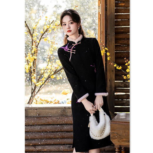 【预售5天】加绒加厚冬装国风新中式，长袖旗袍改良年轻款复古旗袍GX-13541 商品图1
