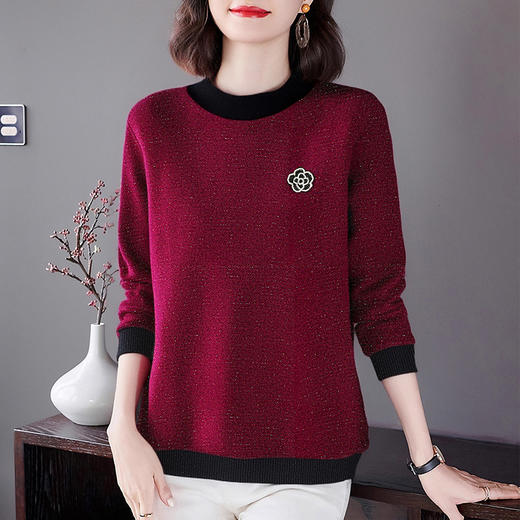 春秋新款大码针织衫女中年妈妈洋气红色毛衣半高领打底衫过年衣服 商品图0