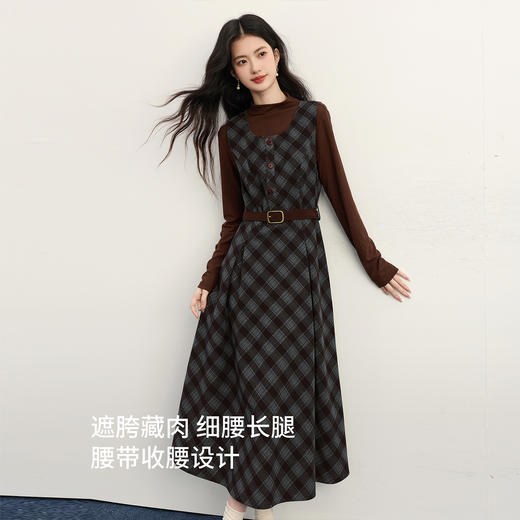 【11/26新品】熙世界法式复古风格子背心连衣裙女2025秋冬新款收腰无袖针织长裙 商品图2