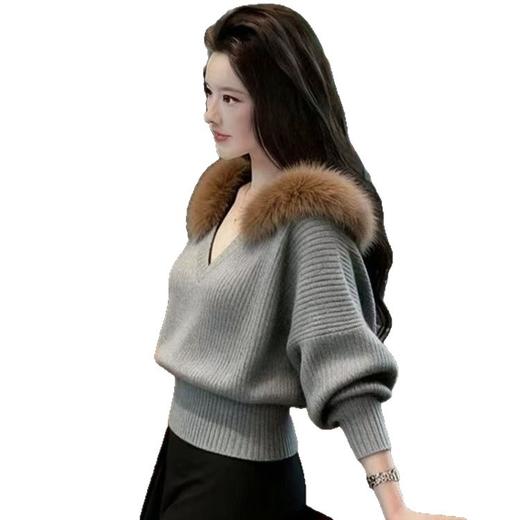 2025秋冬新款韩版时尚轻熟风连帽针织衫慵懒风毛领毛衣潮 商品图4