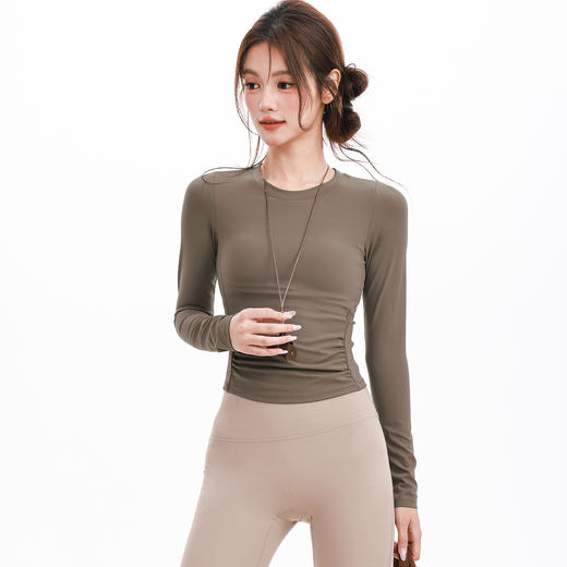 跃牌【海听系列】新款长袖瑜伽服女休闲圆领短款打底运动修身显瘦跑步健身速干上衣CY02 商品图2