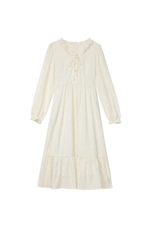 鹿向南 [柔光铃兰] 2025年秋季新款法式气质连衣裙女显瘦杏色长裙QJD00631 商品图2