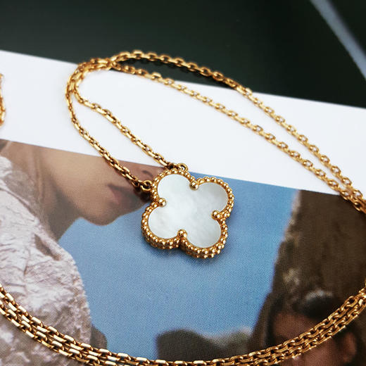 【95新】VCA梵克雅宝Vintage Alhambra系列VCARA45900 中号18K黄金镶白贝母四叶草白花项链链长约42cm女士211125NJS05 商品图4