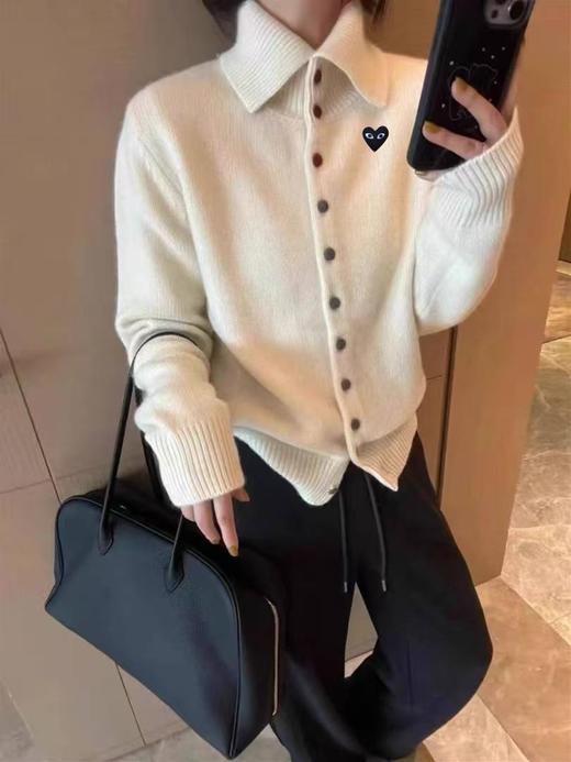 D112571通勤休闲POLO领宽松单排扣设计针织开衫 商品图4