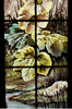 独角鹿西洋古董19世纪法国出品新艺术风格「湖畔鹭鸟」主题彩绘玻璃花窗 商品缩略图3