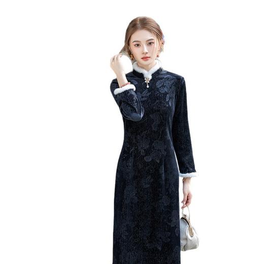 GX现代时尚改良新中式长款旗袍大摆裙2025冬季新款日常可穿长袖旗袍 商品图4