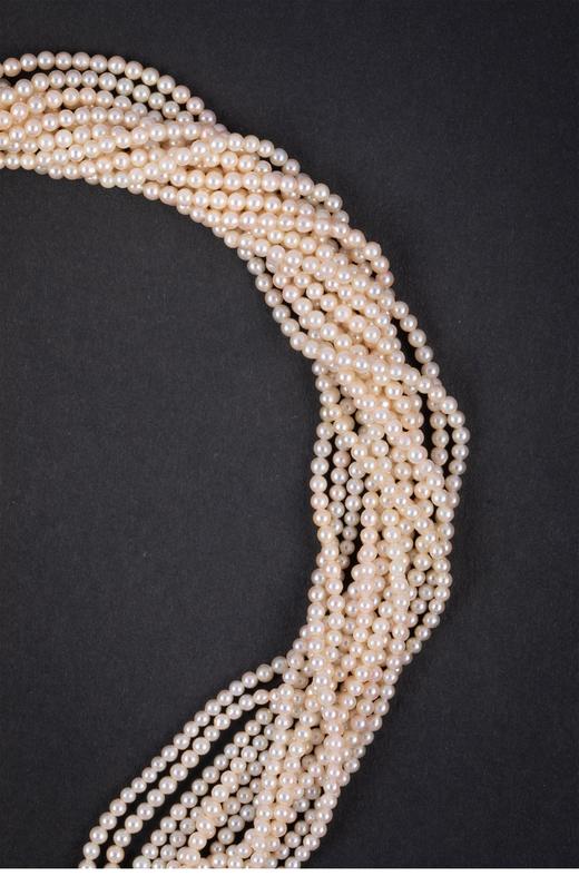 独角鹿西洋古董2000年代意大利出品「豹头」造型18K黄金镶嵌钻石多串式珍珠项链 商品图2