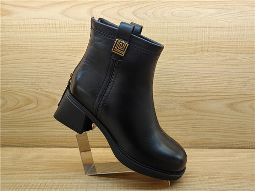 2024豪行冬款专柜正品真皮短靴舒适百搭中跟后拉链女靴24403505 商品图1
