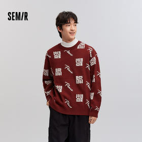森马张仁华非遗联名毛衫男春季提花针织衫宽松套头圆领情侣款毛衣