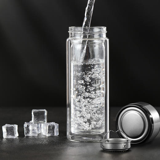 【商务双层玻璃杯】男士泡茶杯高档商务车载杯子女大容量隔热专用水杯300ML 商品图3