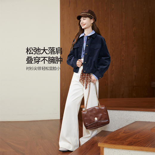 【11/26新品】熙世界藏青色灯芯绒短外套女小个子宽松百搭气质上衣2025秋冬新款 商品图2