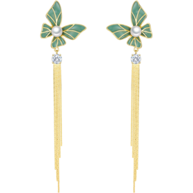 S1EC0110 周大生CHOW TAI SENG S925银蝶恋耳钉珍珠流苏耳线耳饰RL