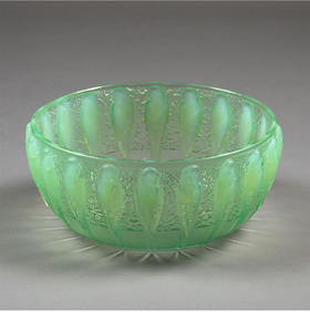 独角鹿西洋古董1931年法国出品「Perruches鹦鹉」款绿色欧泊水晶碗